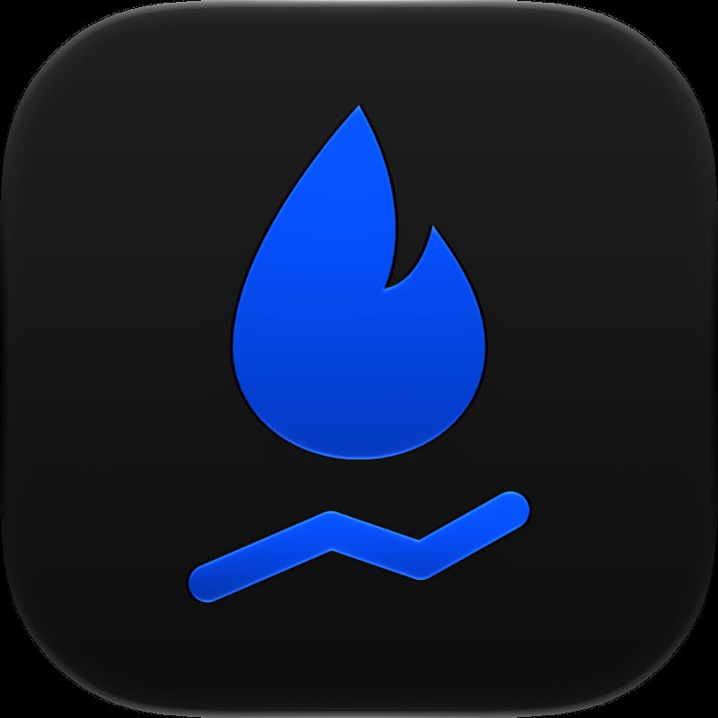 Burn Rate app icon in the Blue tint, dark appearance.