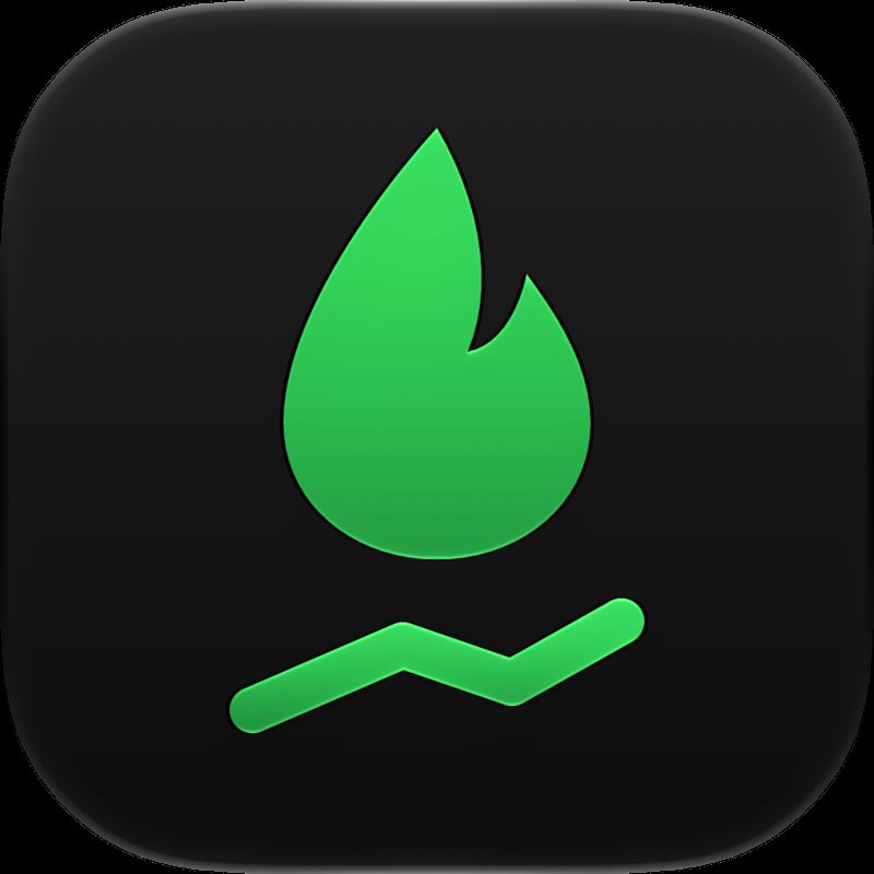 Burn Rate app icon in the Green tint, dark appearance.
