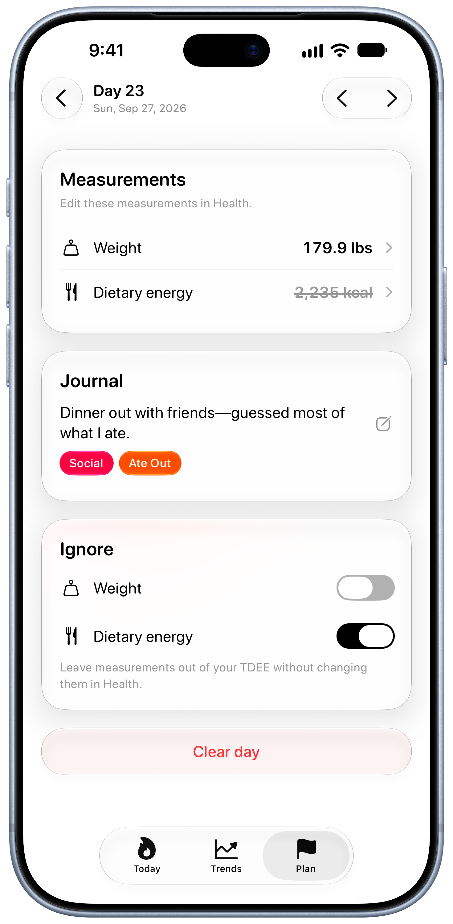 Burn Rate on iPhone 18 Pro Max showing Day Detail in the Grey tint, light appearance.