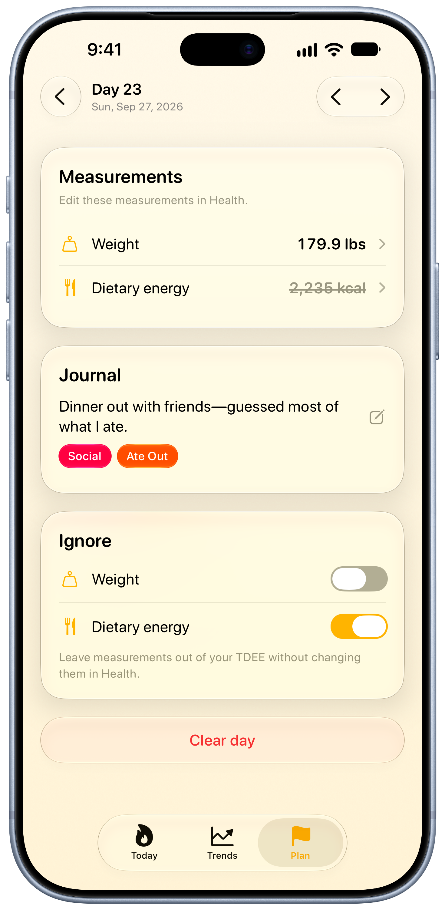 Burn Rate on iPhone 18 Pro Max showing Day Detail in the Yellow tint, light appearance.