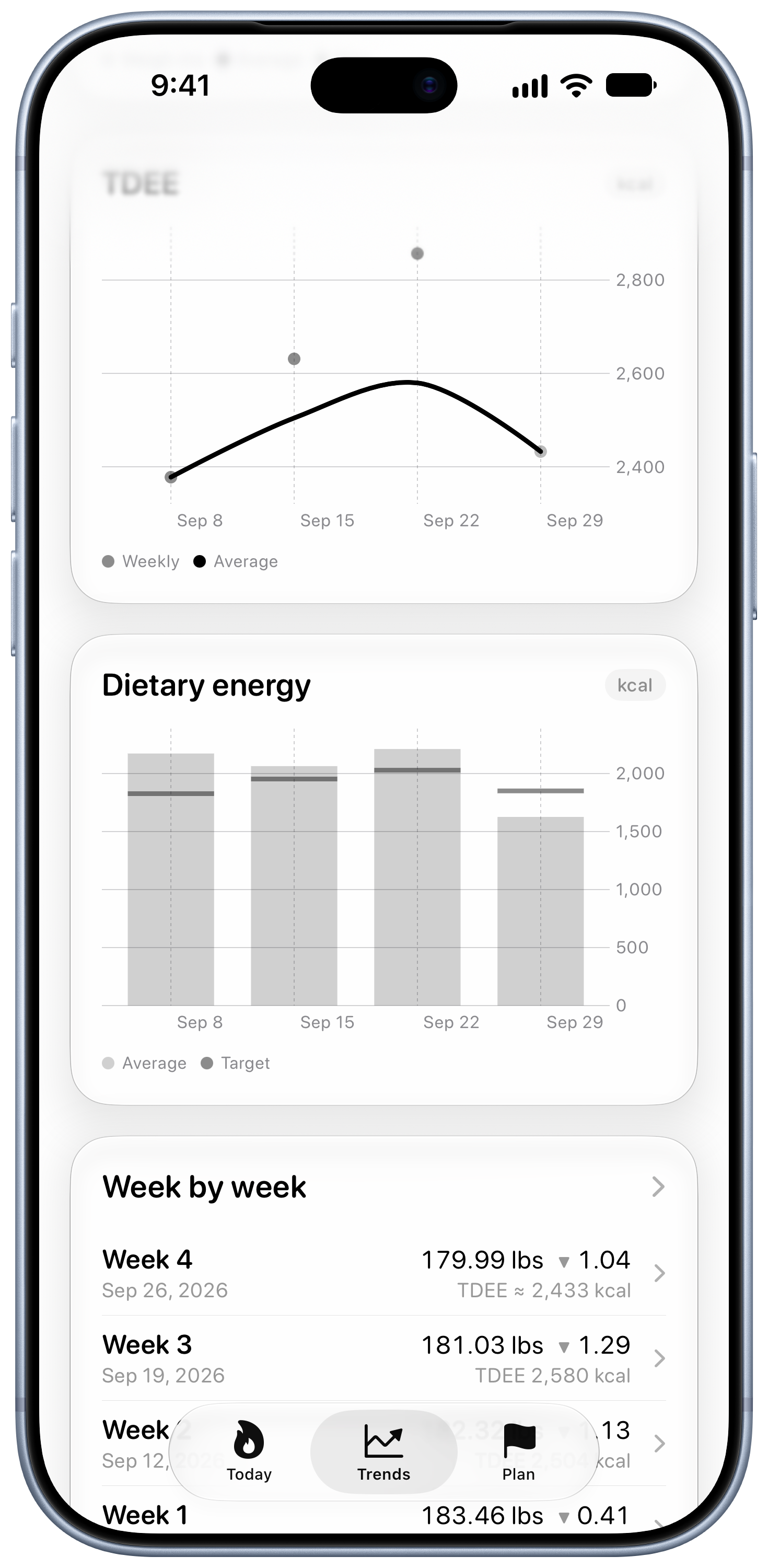 Burn Rate on iPhone 18 Pro Max showing Intake Target in the Grey tint, light appearance.