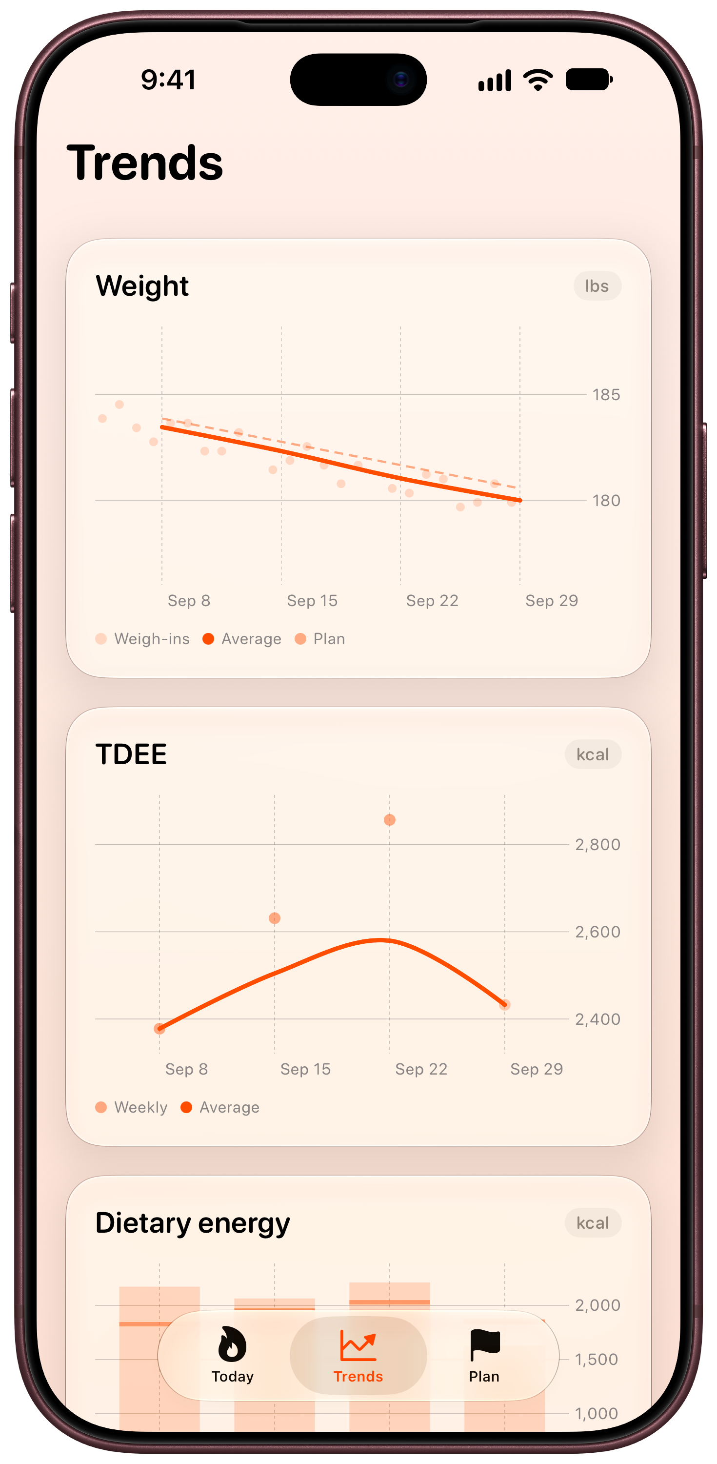 Burn Rate on iPhone 18 Pro Max showing Trends in the Orange tint, light appearance.