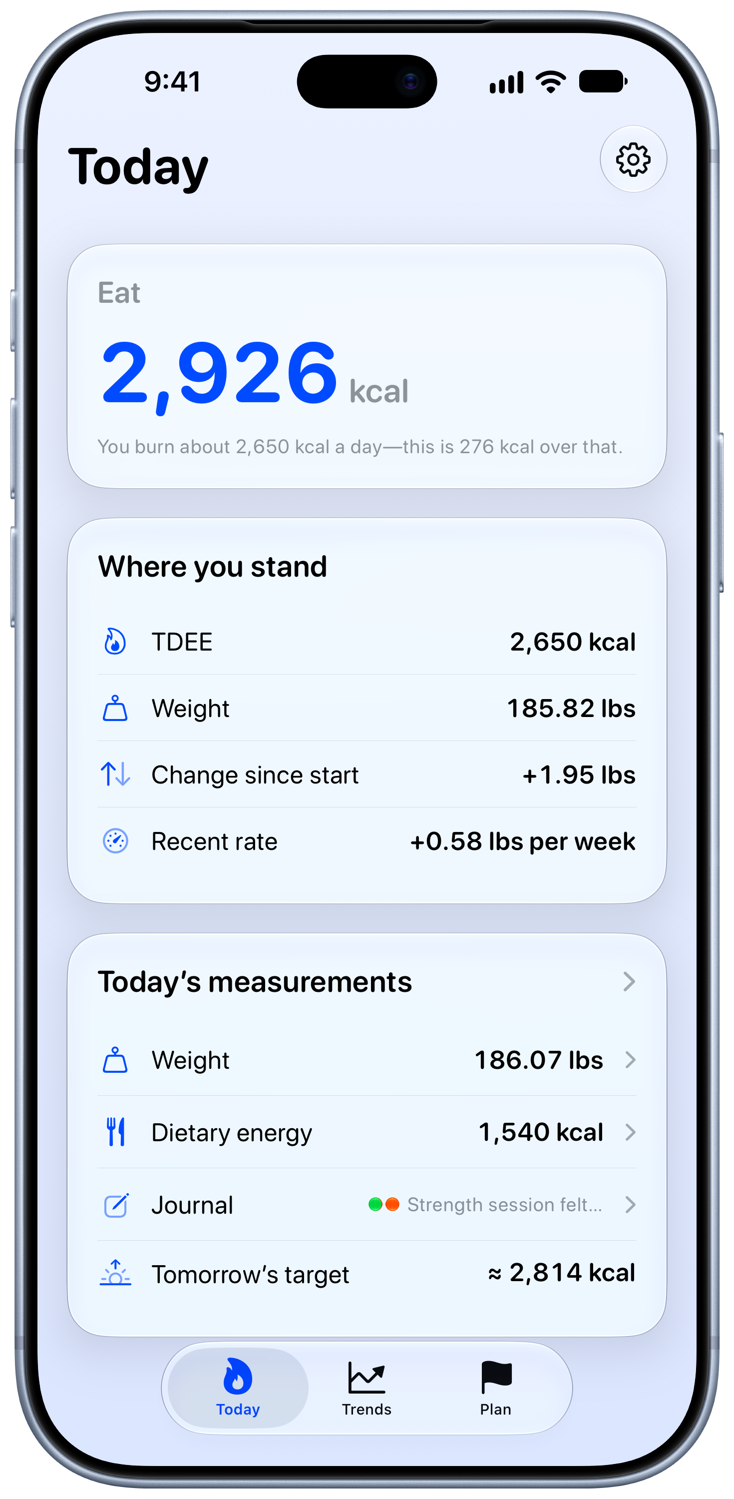 Burn Rate on iPhone 18 Pro Max showing Home in the Blue tint, light appearance.