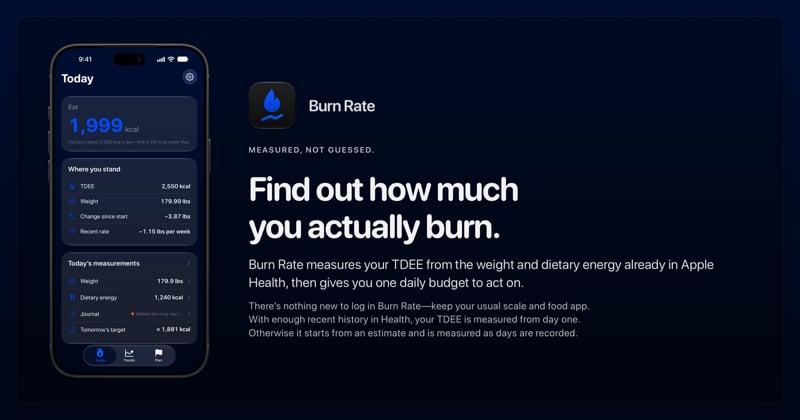 The Burn Rate share image, showing the app on iPhone 18 Pro Max with its icon, name and headline for the loss story, in the Blue tint, dark appearance.