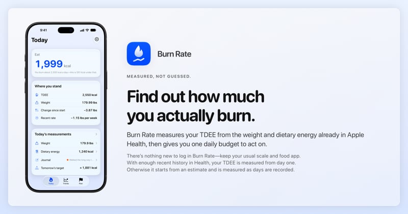 The Burn Rate share image, showing the app on iPhone 18 Pro Max with its icon, name and headline for the loss story, in the Blue tint, light appearance.