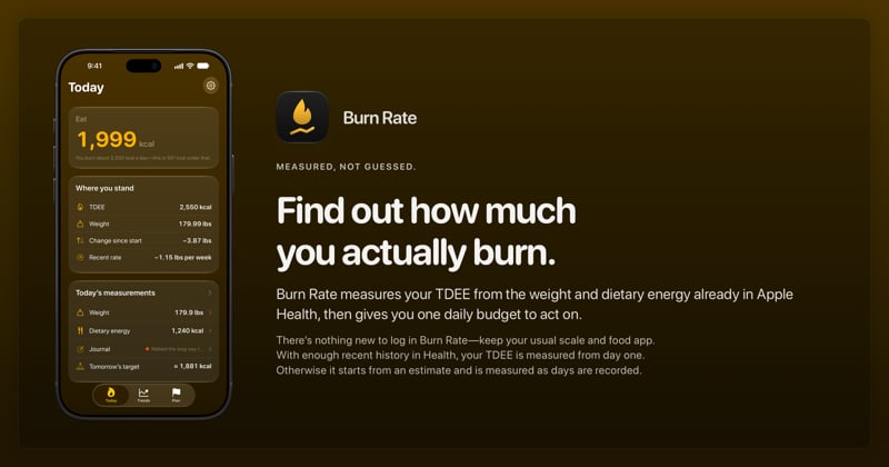The Burn Rate share image, showing the app on iPhone 18 Pro Max with its icon, name and headline for the loss story, in the Yellow tint, dark appearance.