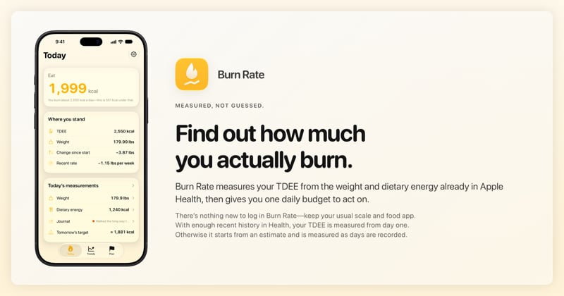 The Burn Rate share image, showing the app on iPhone 18 Pro Max with its icon, name and headline for the loss story, in the Yellow tint, light appearance.