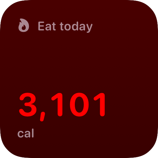 The Budget widget from Burn Rate at Small size in the Red tint, dark appearance.