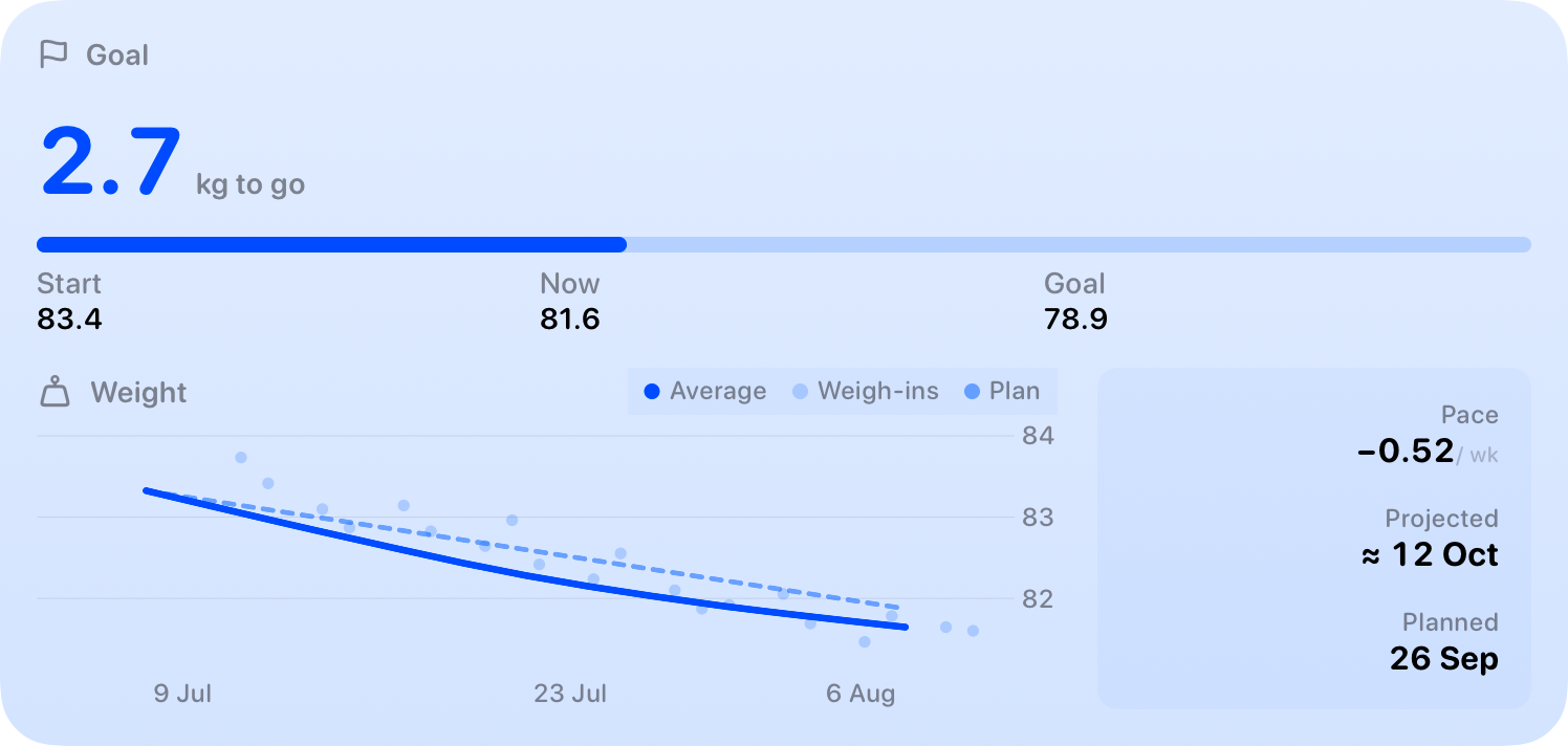 The Goal widget from Burn Rate at Extra Large size in the Blue tint, light appearance.