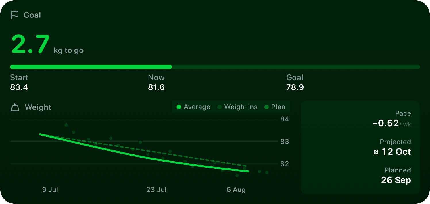 The Goal widget from Burn Rate at Extra Large size in the Green tint, dark appearance.