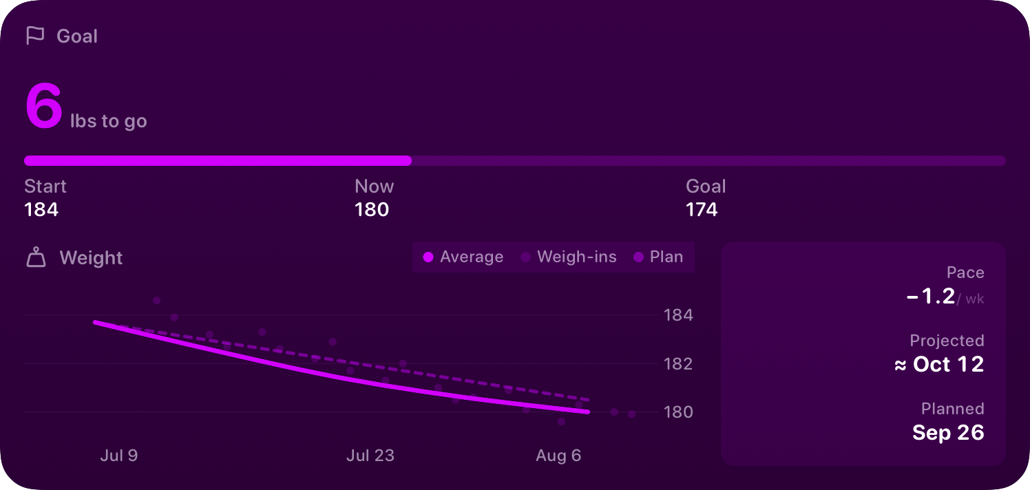 The Goal widget from Burn Rate at Extra Large size in the Purple tint, dark appearance.
