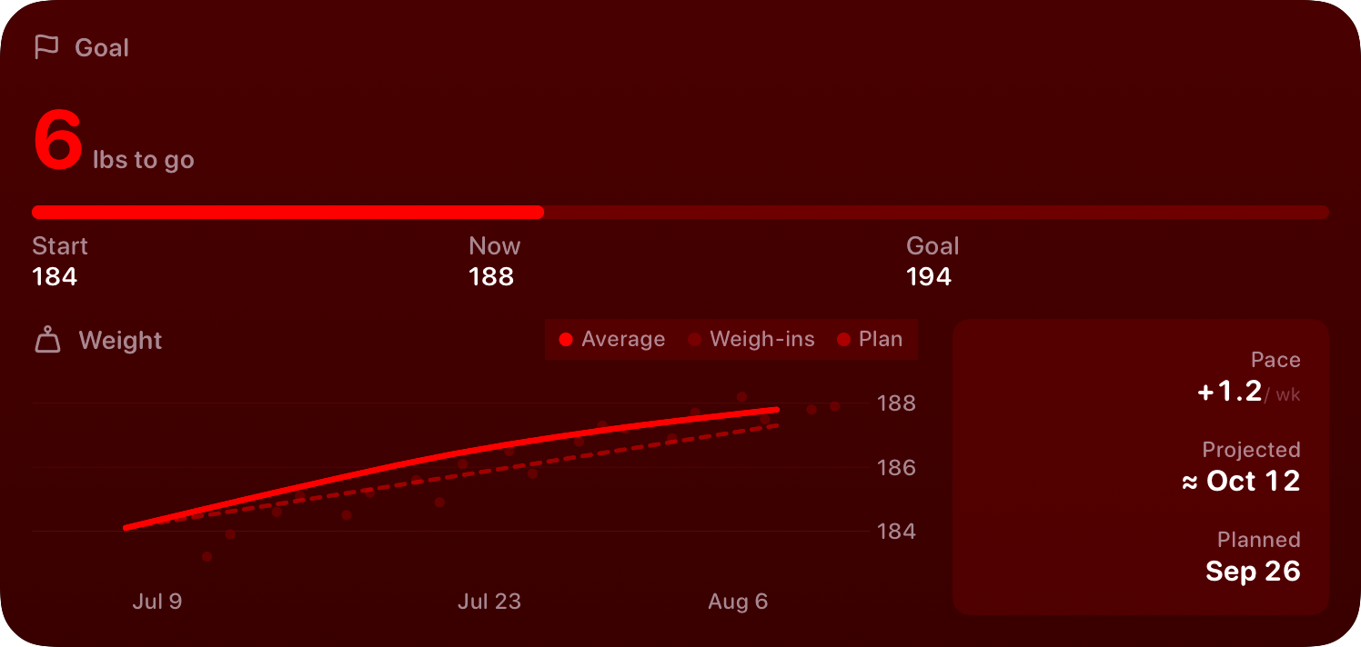 The Goal widget from Burn Rate at Extra Large size in the Red tint, dark appearance.