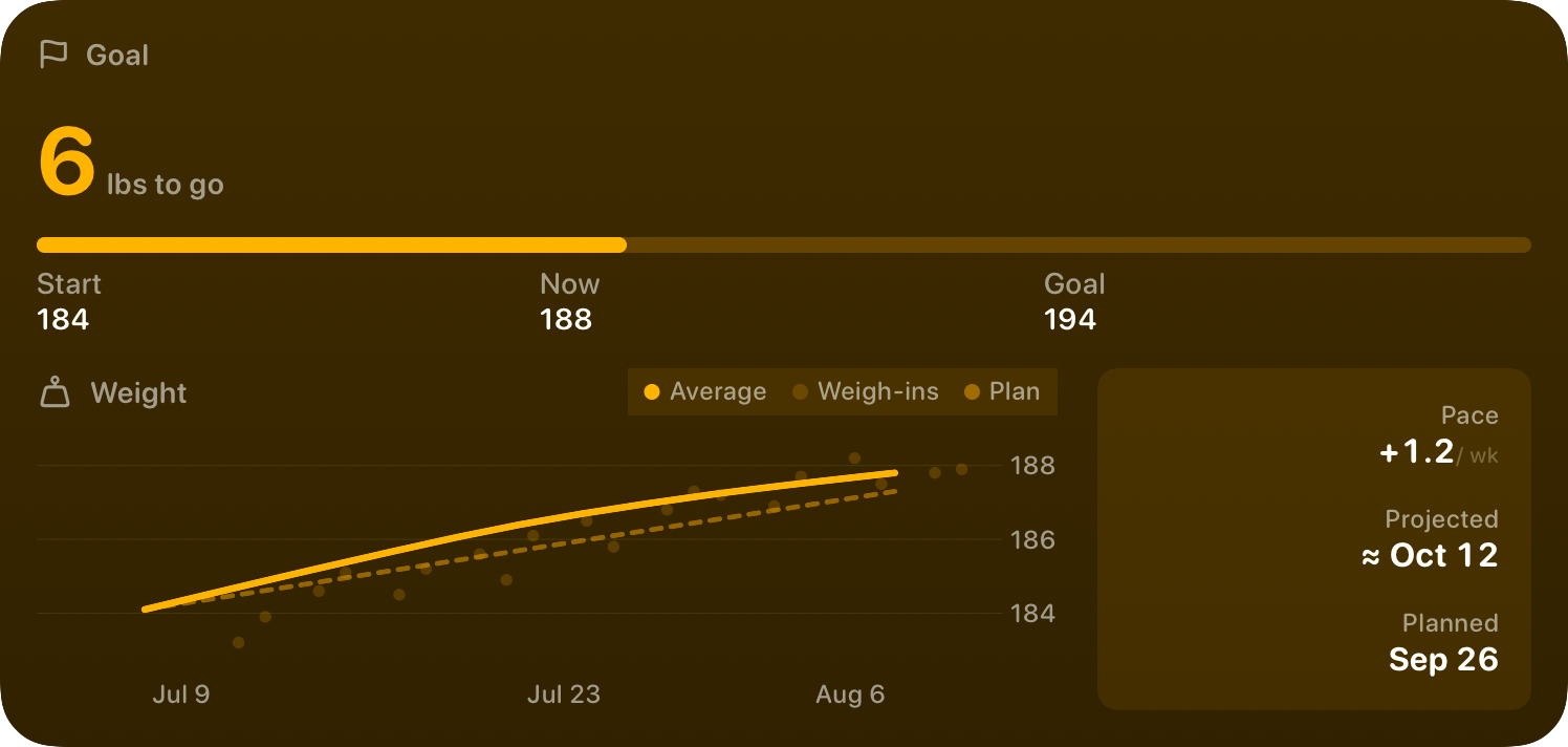 The Goal widget from Burn Rate at Extra Large size in the Yellow tint, dark appearance.