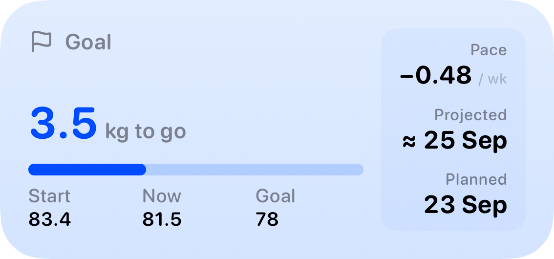 The Goal widget from Burn Rate at Medium size in the Blue tint, light appearance.