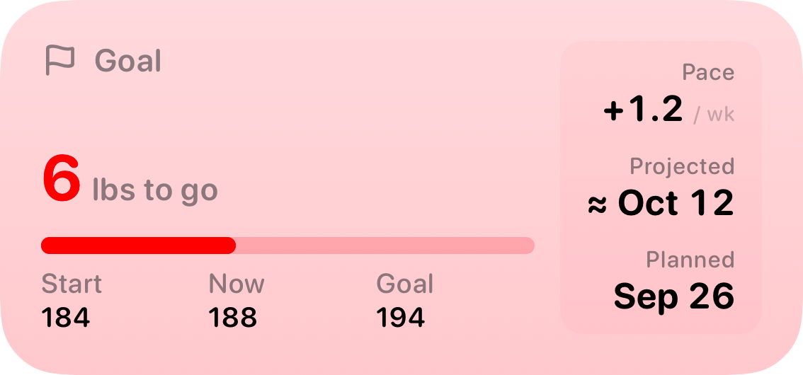 The Goal widget from Burn Rate at Medium size in the Red tint, light appearance.