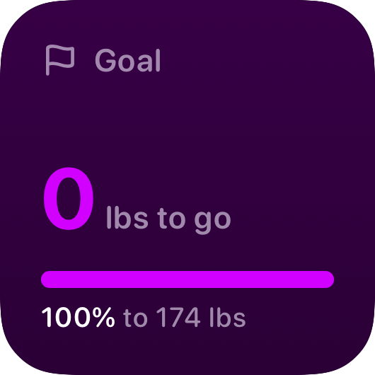 The Goal widget from Burn Rate at Small size in the Purple tint, dark appearance.