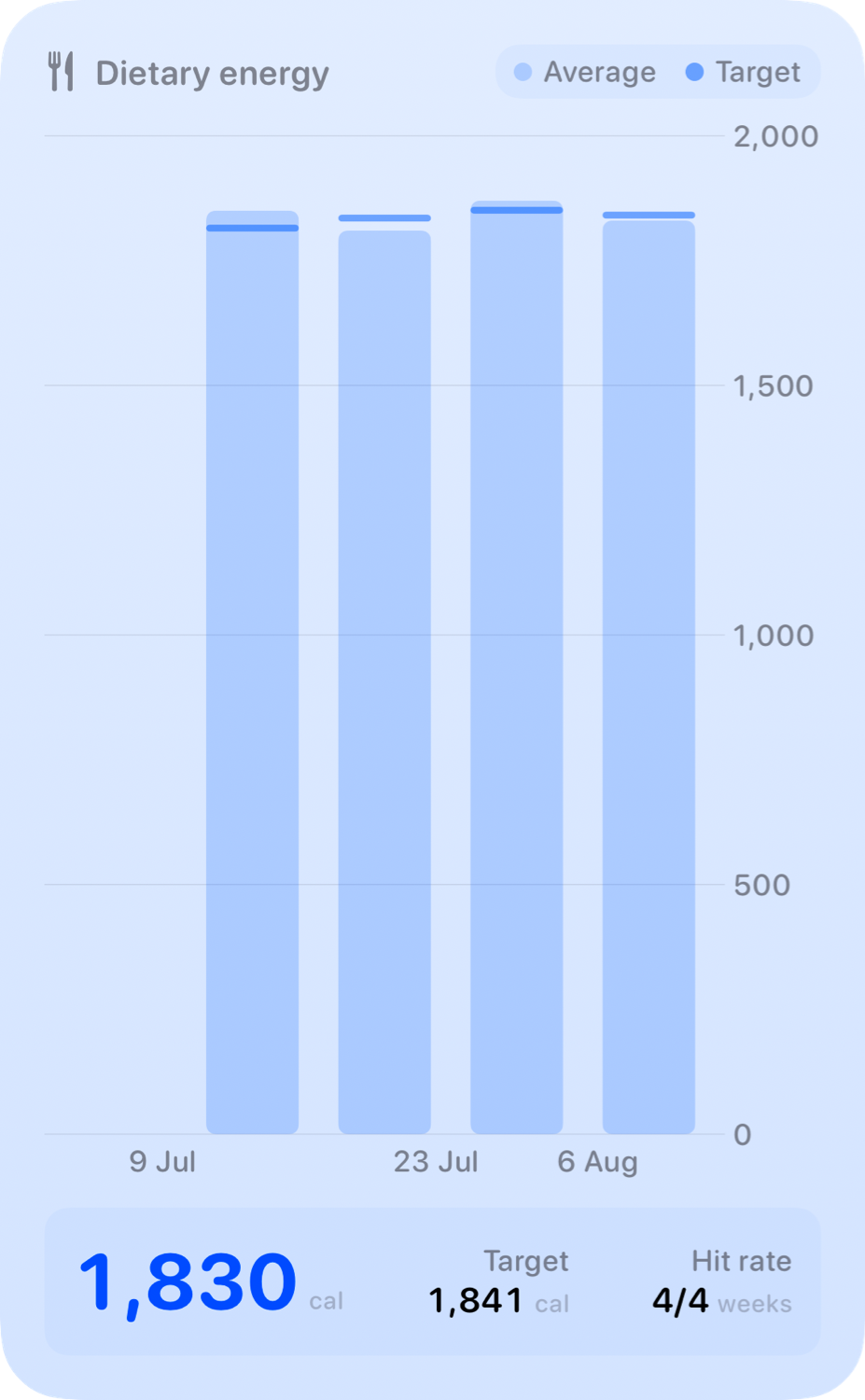 The Intake widget from Burn Rate at Extra Large Portrait size in the Blue tint, light appearance.