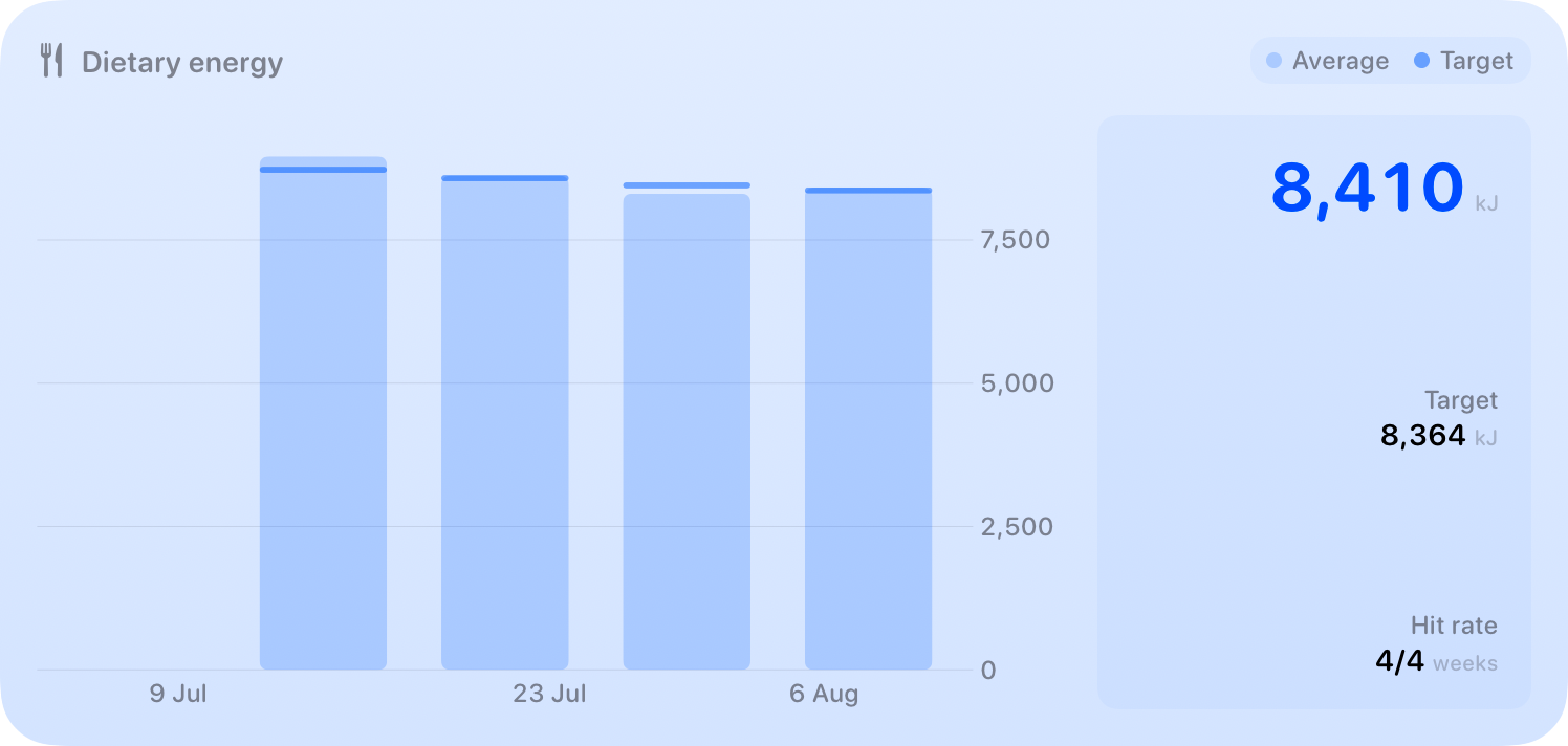 The Intake widget from Burn Rate at Extra Large size in the Blue tint, light appearance.