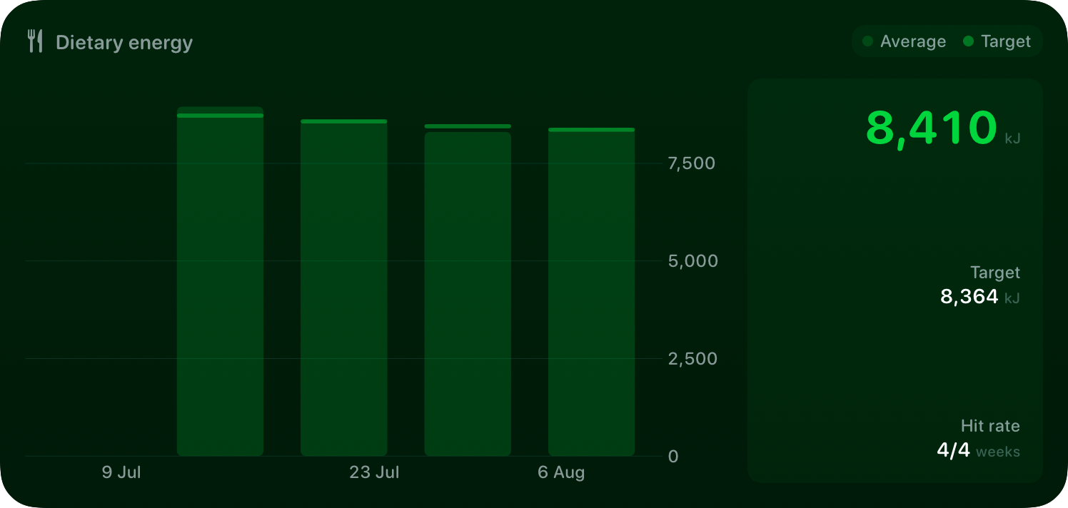 The Intake widget from Burn Rate at Extra Large size in the Green tint, dark appearance.