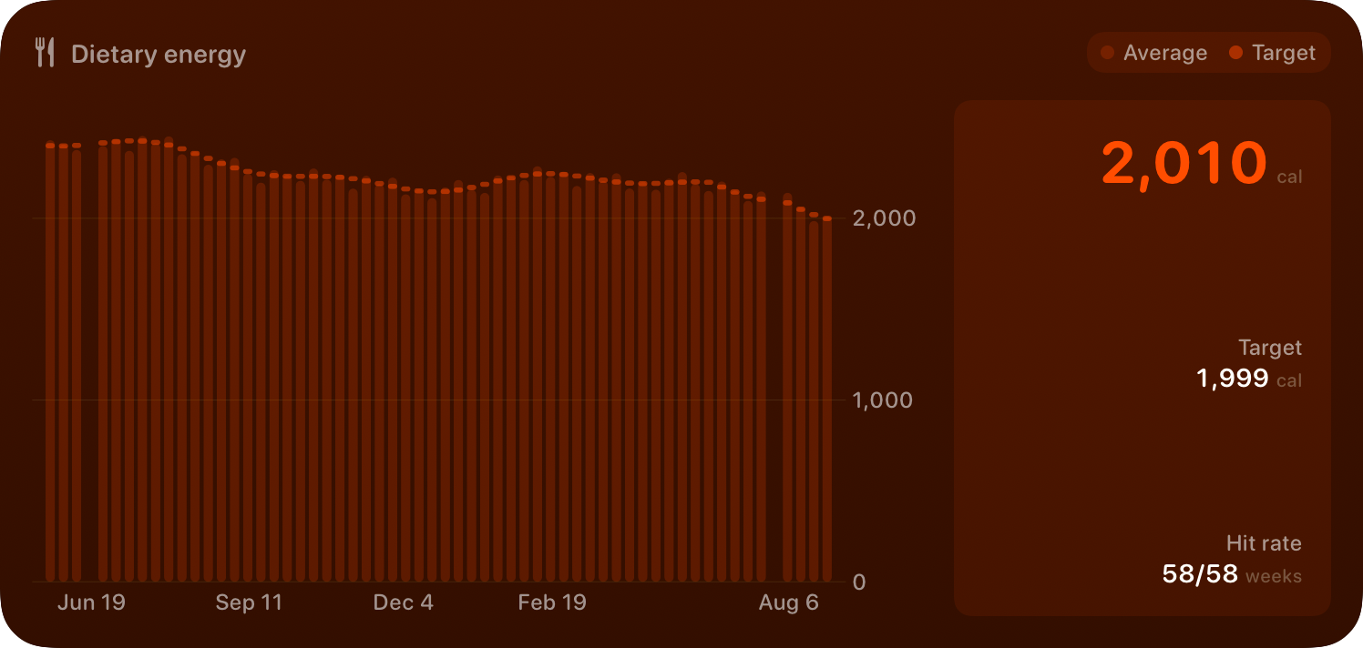The Intake widget from Burn Rate at Extra Large size in the Orange tint, dark appearance.