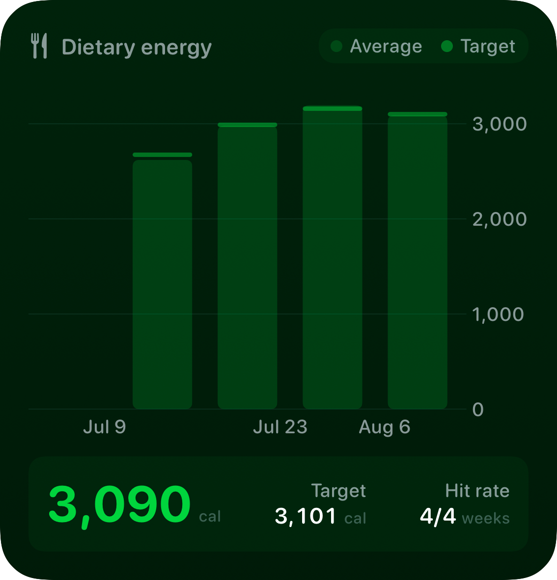 The Intake widget from Burn Rate at Large size in the Green tint, dark appearance.