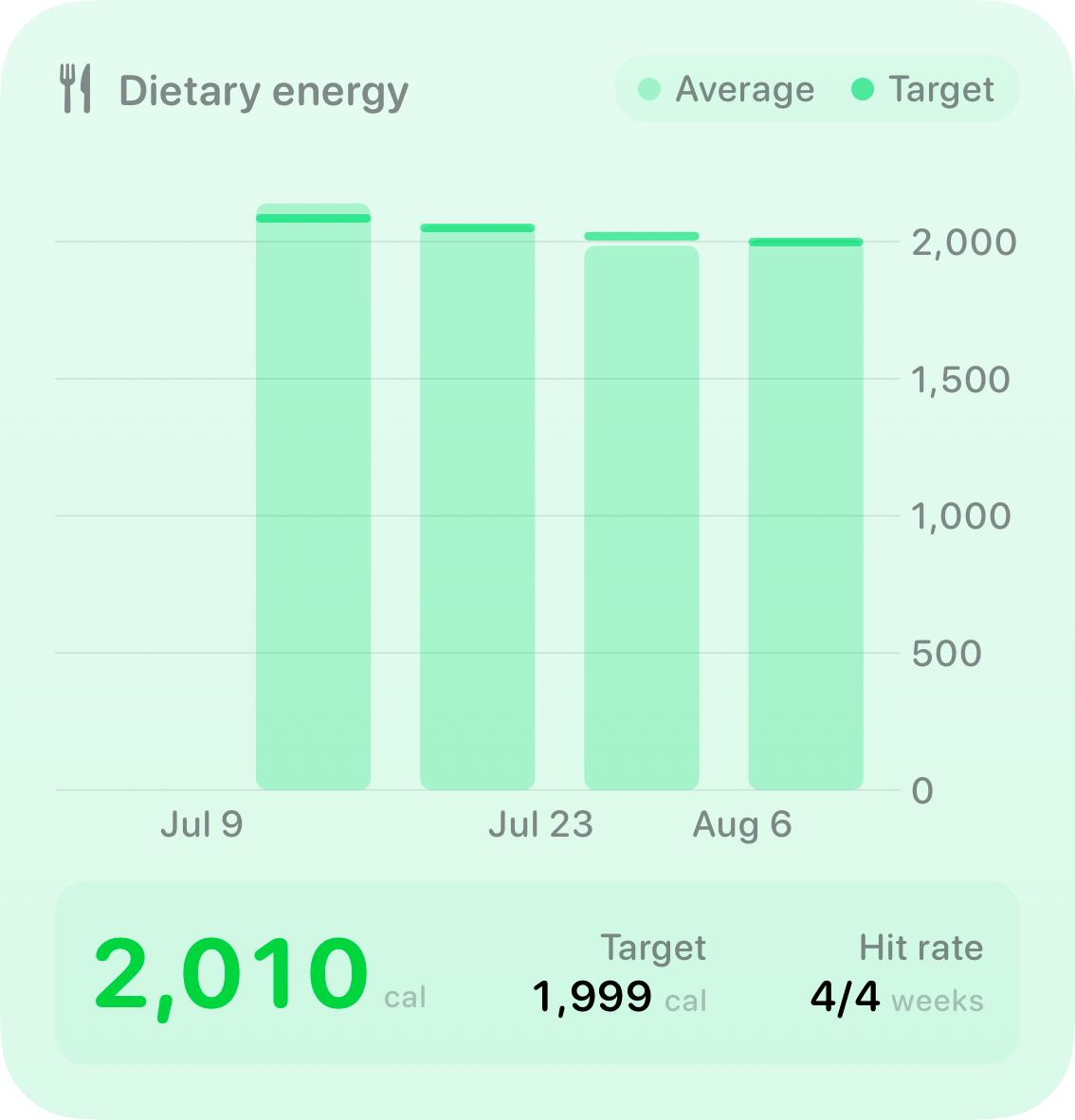 The Intake widget from Burn Rate at Large size in the Green tint, light appearance.
