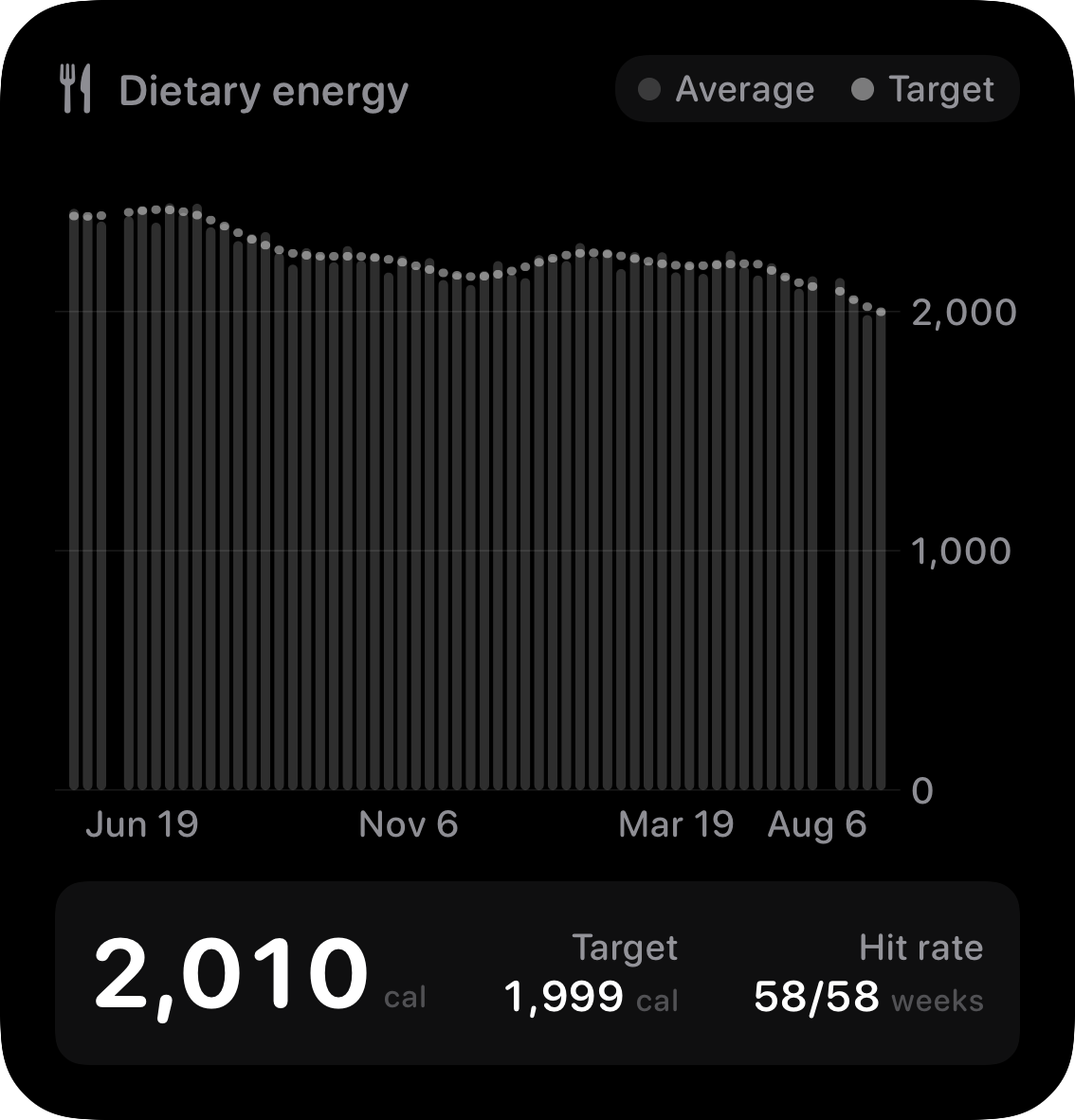 The Intake widget from Burn Rate at Large size in the Grey tint, dark appearance.