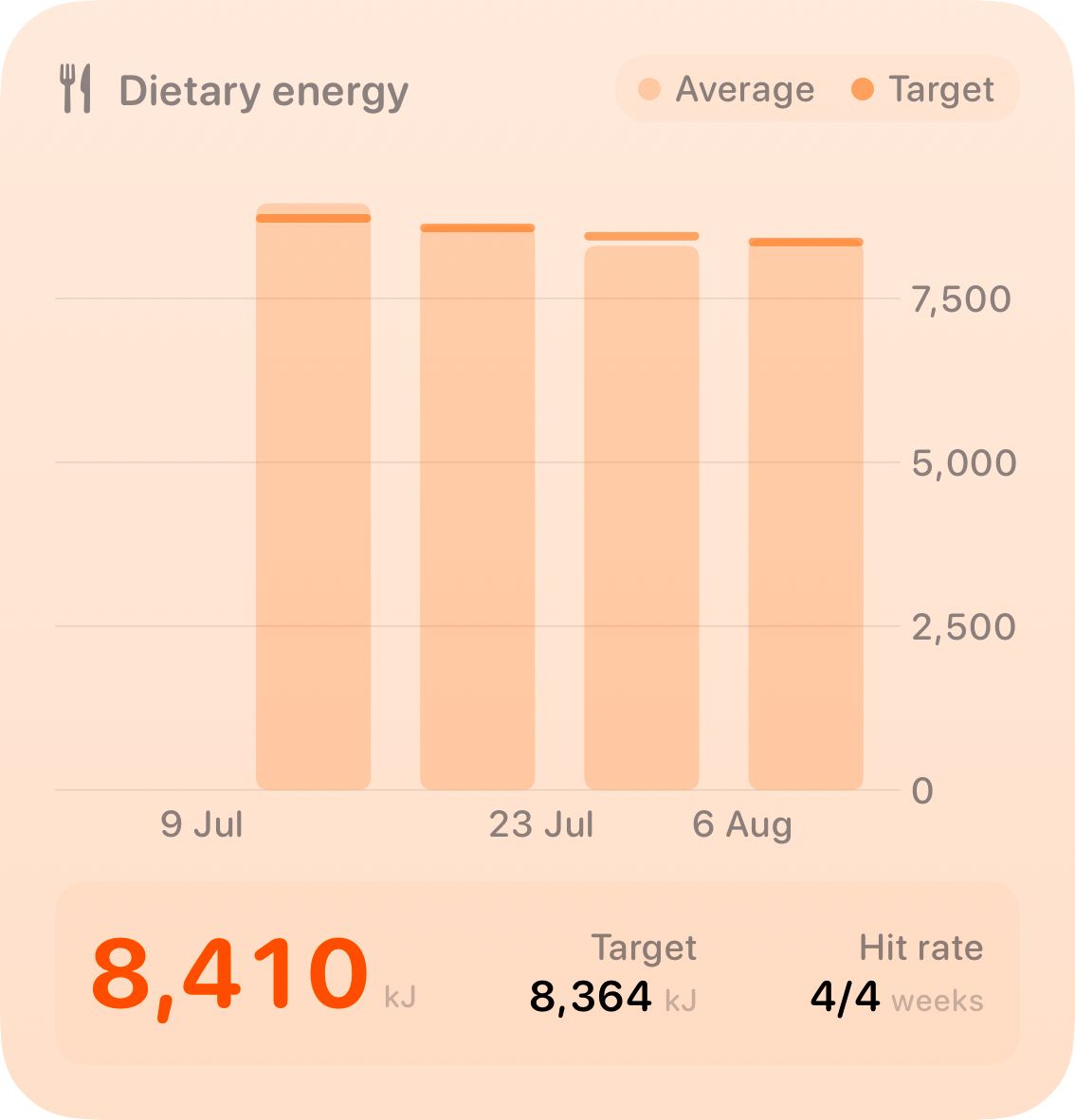 The Intake widget from Burn Rate at Large size in the Orange tint, light appearance.