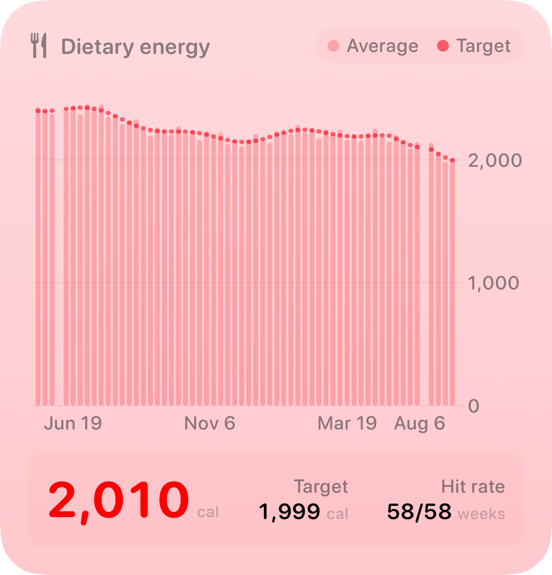 The Intake widget from Burn Rate at Large size in the Red tint, light appearance.