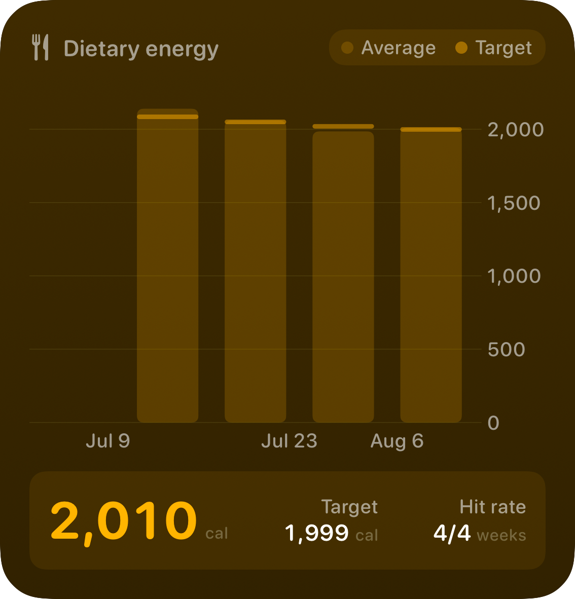 The Intake widget from Burn Rate at Large size in the Yellow tint, dark appearance.