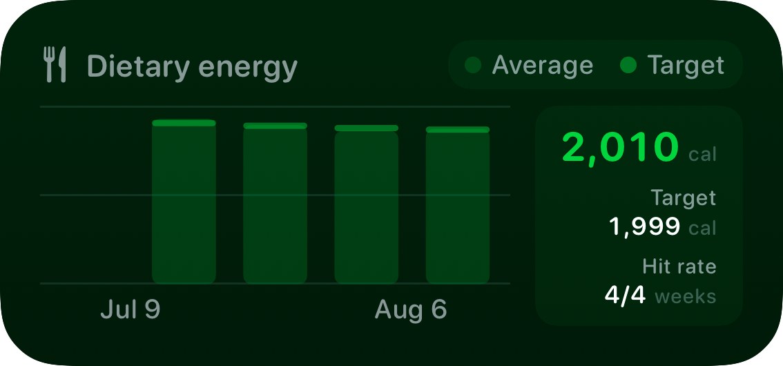 The Intake widget from Burn Rate at Medium size in the Green tint, dark appearance.