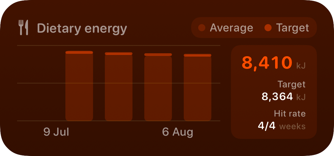 The Intake widget from Burn Rate at Medium size in the Orange tint, dark appearance.