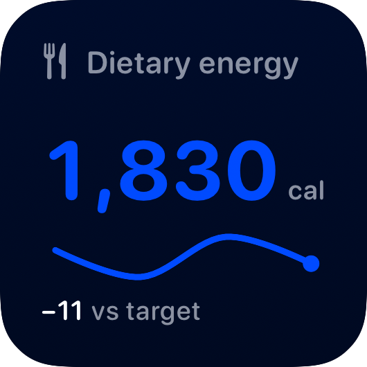 The Intake widget from Burn Rate at Small size in the Blue tint, dark appearance.