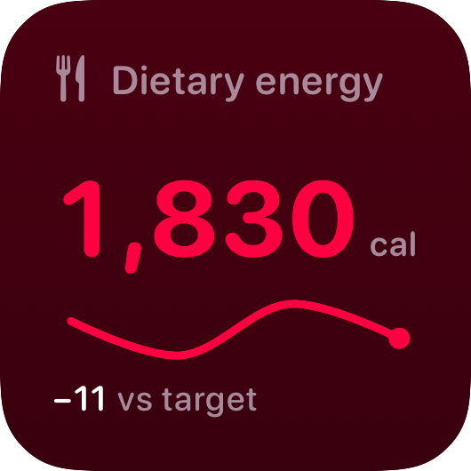 The Intake widget from Burn Rate at Small size in the Pink tint, dark appearance.
