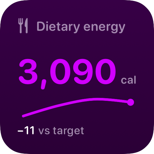 The Intake widget from Burn Rate at Small size in the Purple tint, dark appearance.