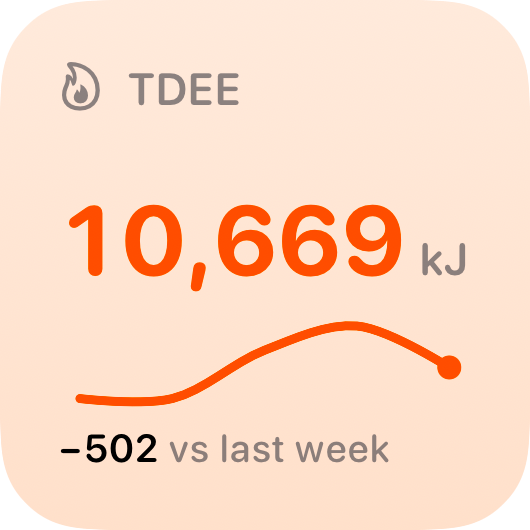 The TDEE widget from Burn Rate at Small size in the Orange tint, light appearance.