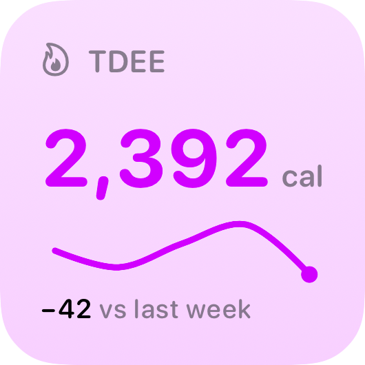 The TDEE widget from Burn Rate at Small size in the Purple tint, light appearance.
