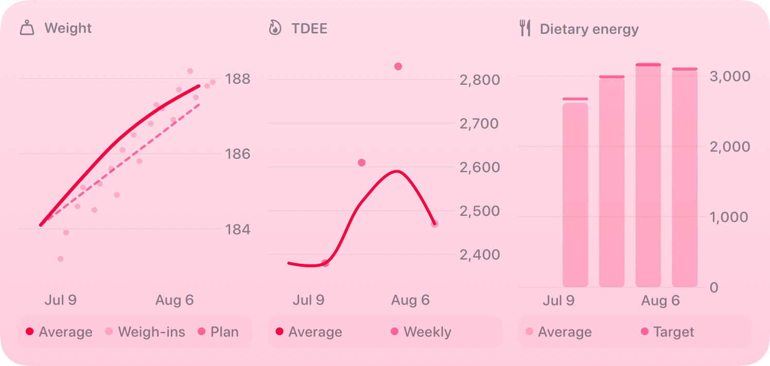 The Trends widget from Burn Rate at Extra Large size in the Pink tint, light appearance.