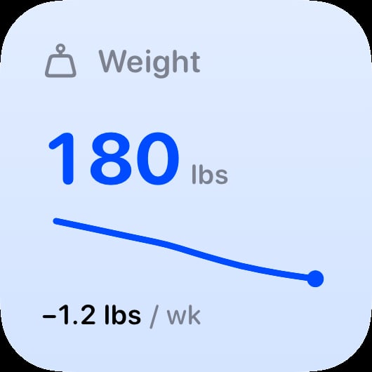 The Weight widget from Burn Rate at Small size in the Blue tint, light appearance.