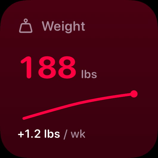 The Weight widget from Burn Rate at Small size in the Pink tint, dark appearance.