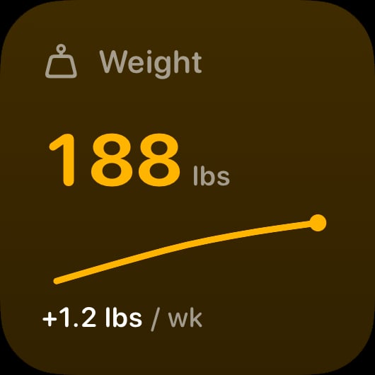 The Weight widget from Burn Rate at Small size in the Yellow tint, dark appearance.