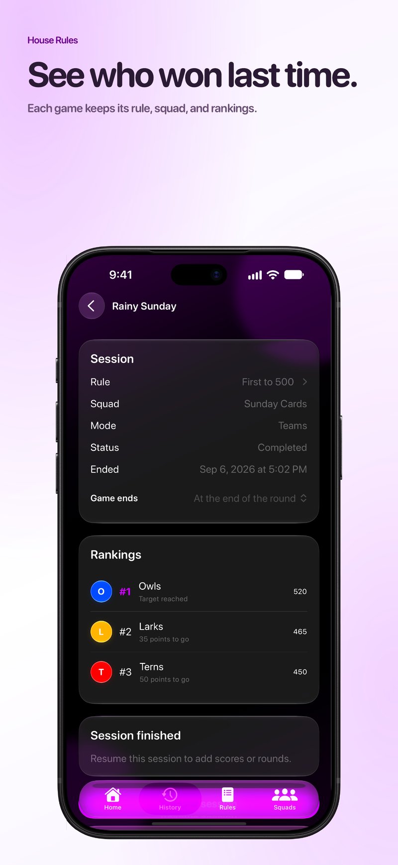 House Rules App Store screenshot for iPhone 18 Pro Max showing History.