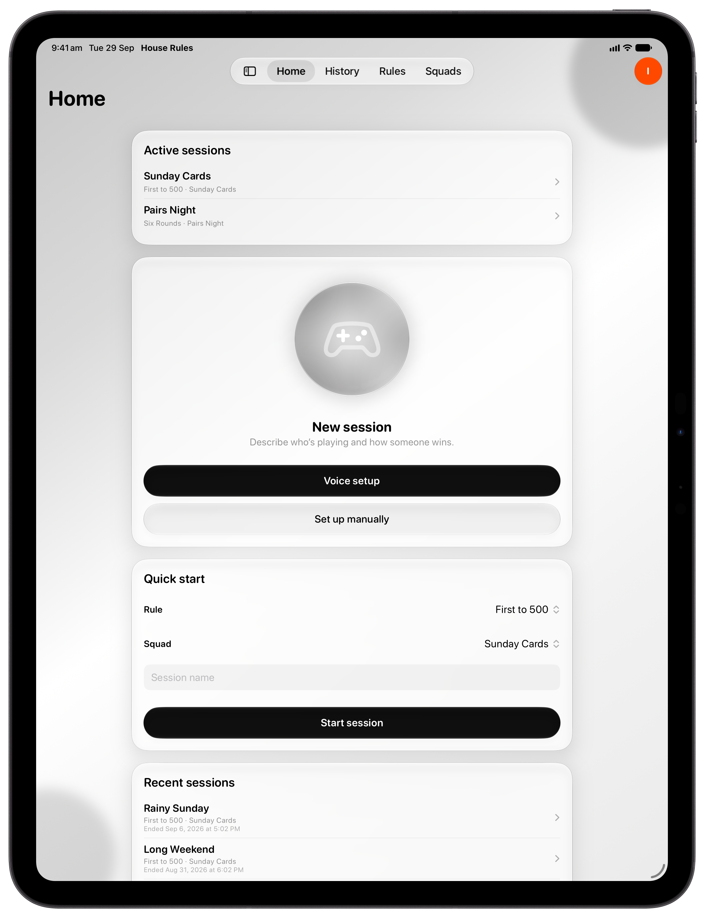 House Rules on iPad Pro 13-inch showing Ready to Play in the Grey tint, light appearance.