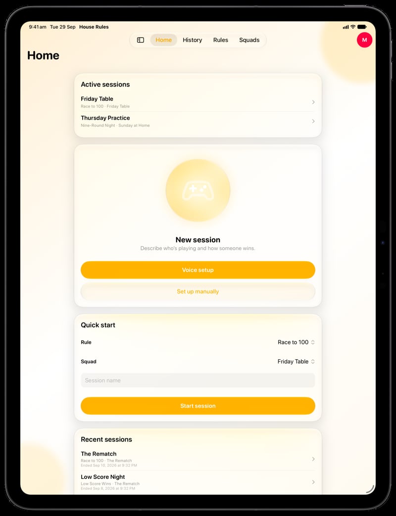 House Rules on iPad Pro 13-inch showing Home in the Yellow tint, light appearance.