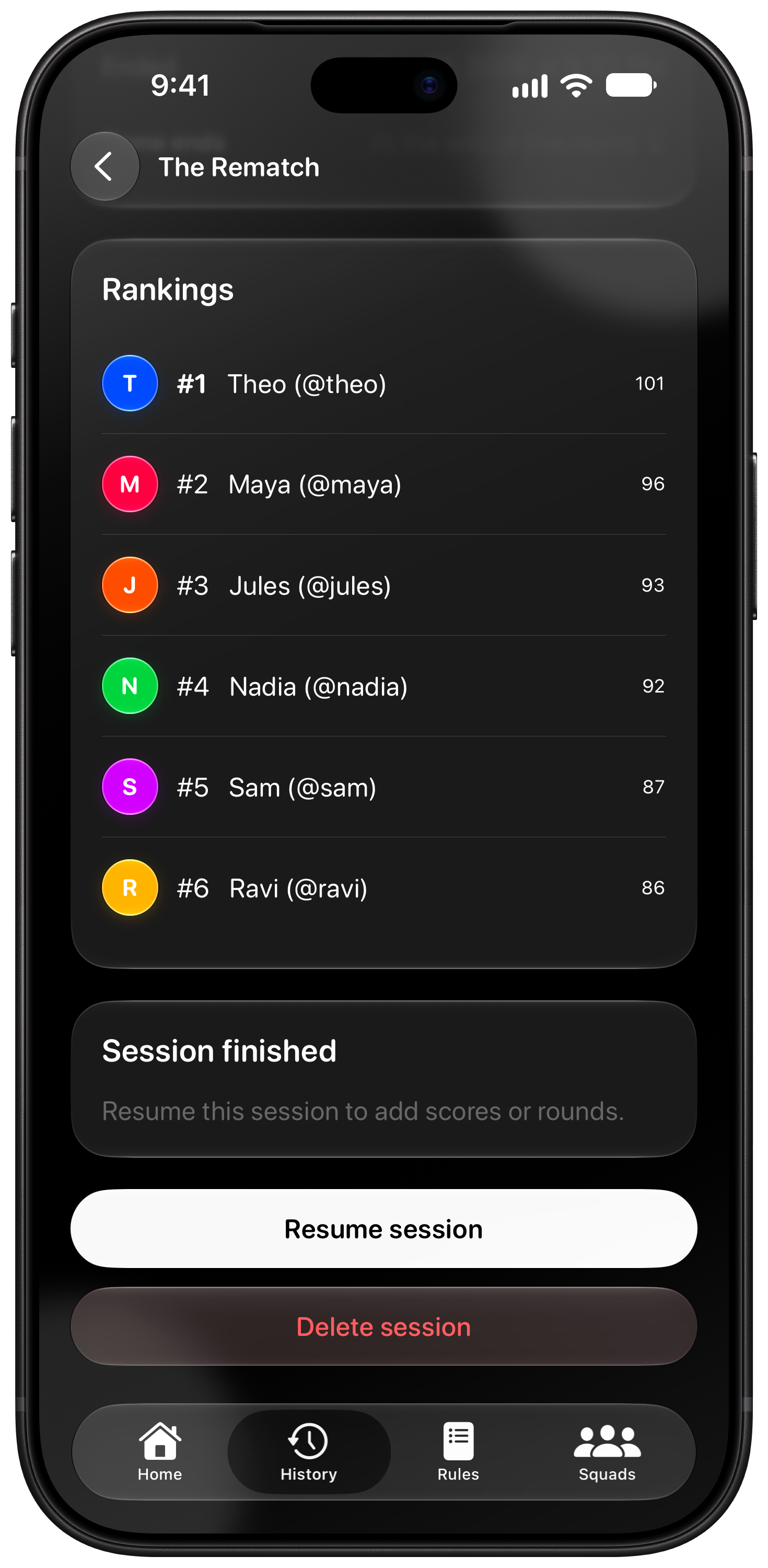 House Rules on iPhone 18 Pro Max showing History in the Grey tint, dark appearance.