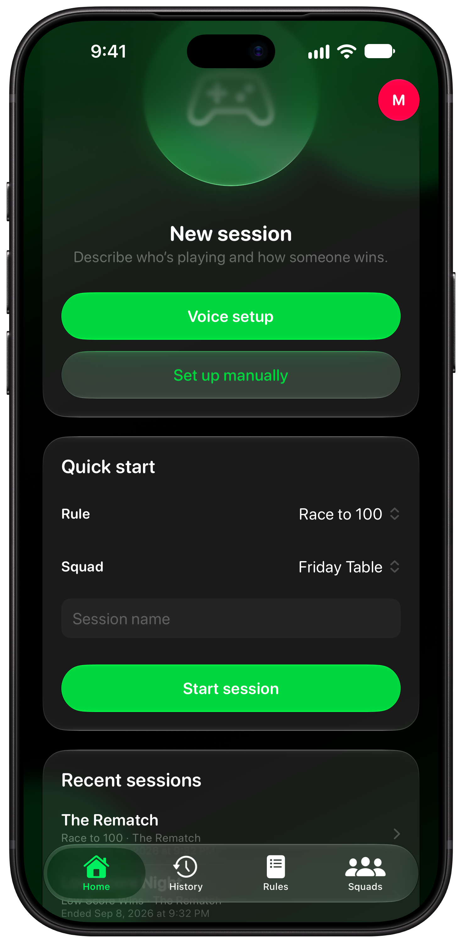 House Rules on iPhone 18 Pro Max showing Ready to Play in the Green tint, dark appearance.