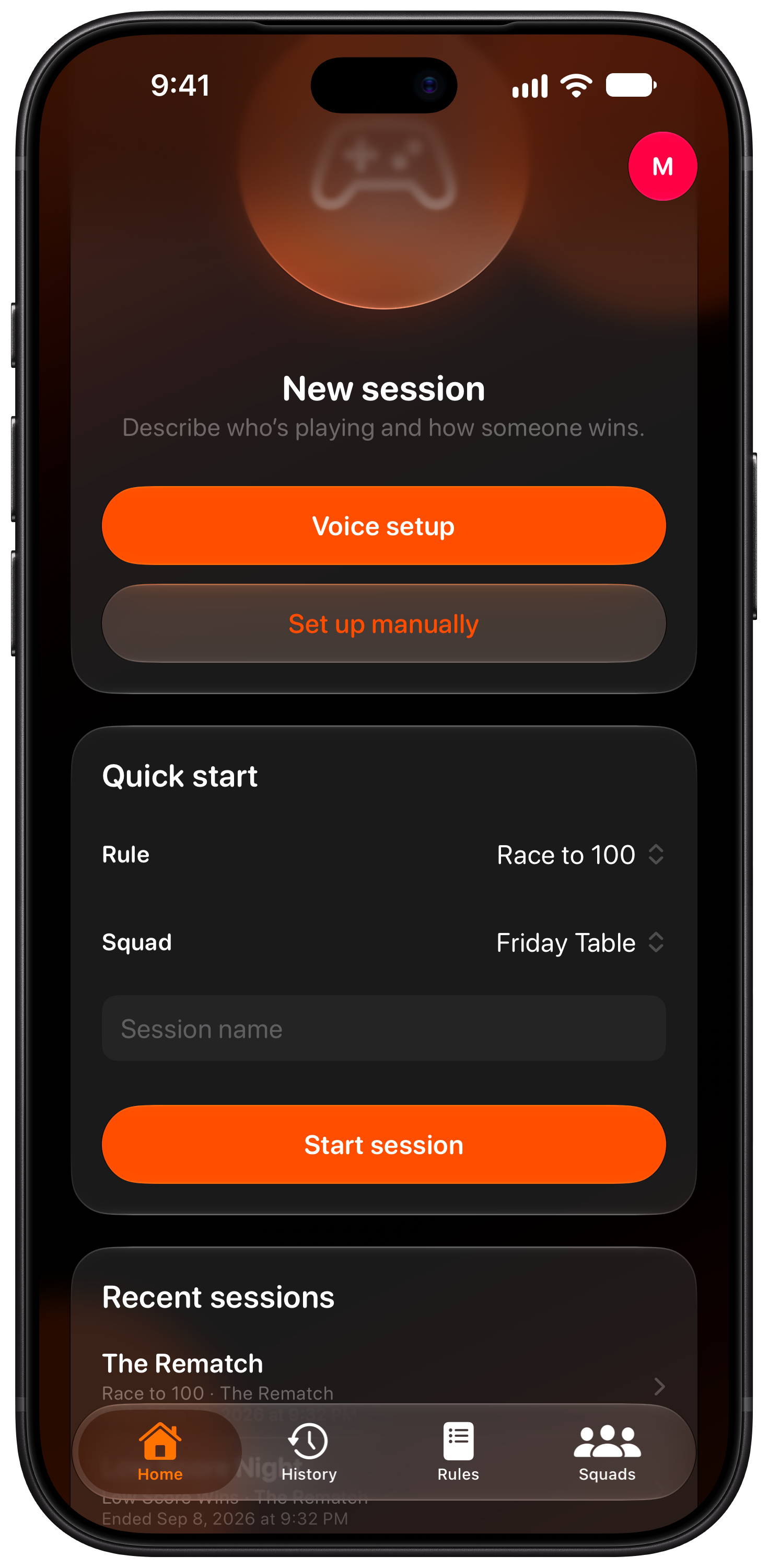 House Rules on iPhone 18 Pro Max showing Ready to Play in the Orange tint, dark appearance.