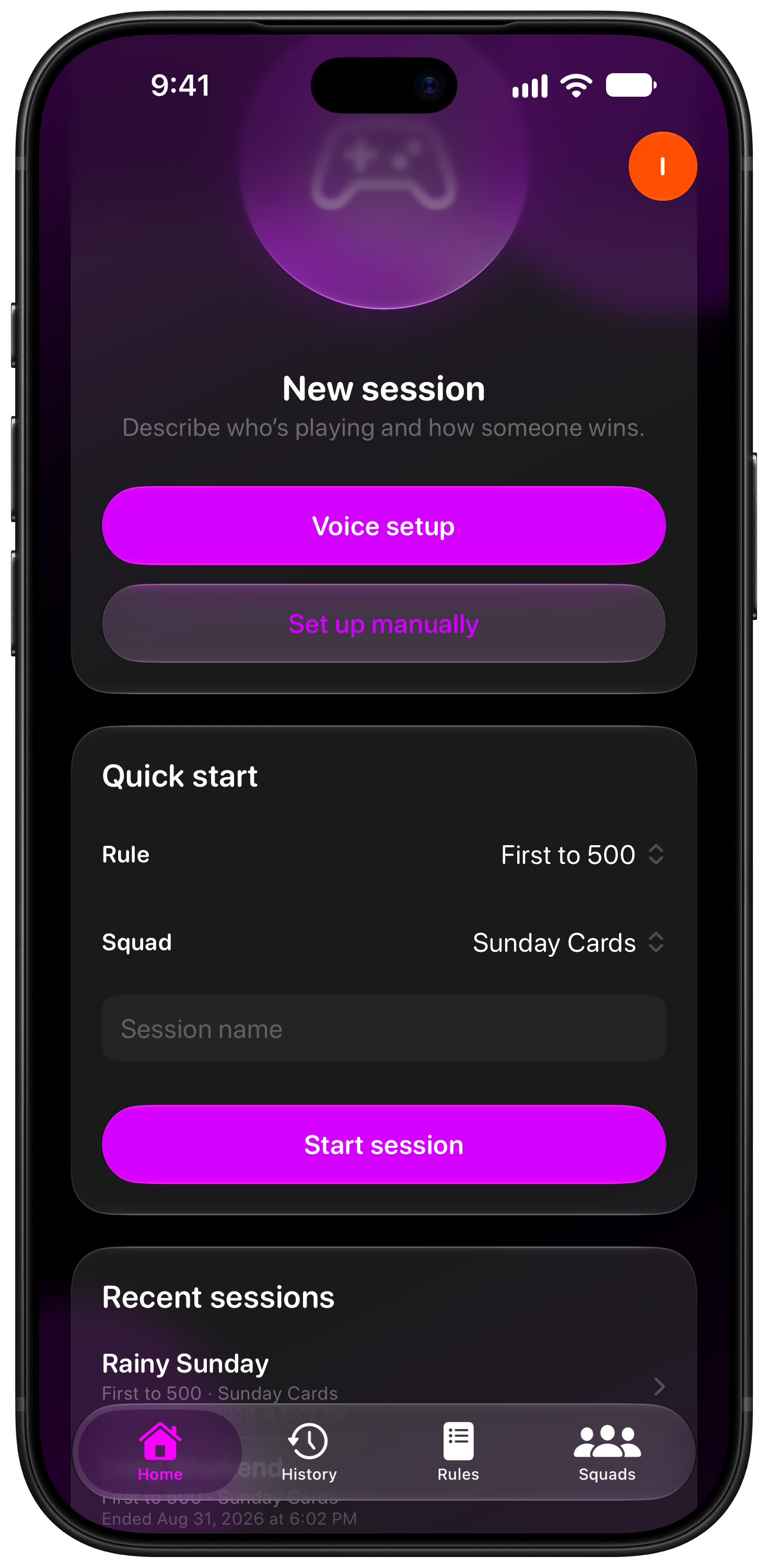 House Rules on iPhone 18 Pro Max showing Ready to Play in the Purple tint, dark appearance.