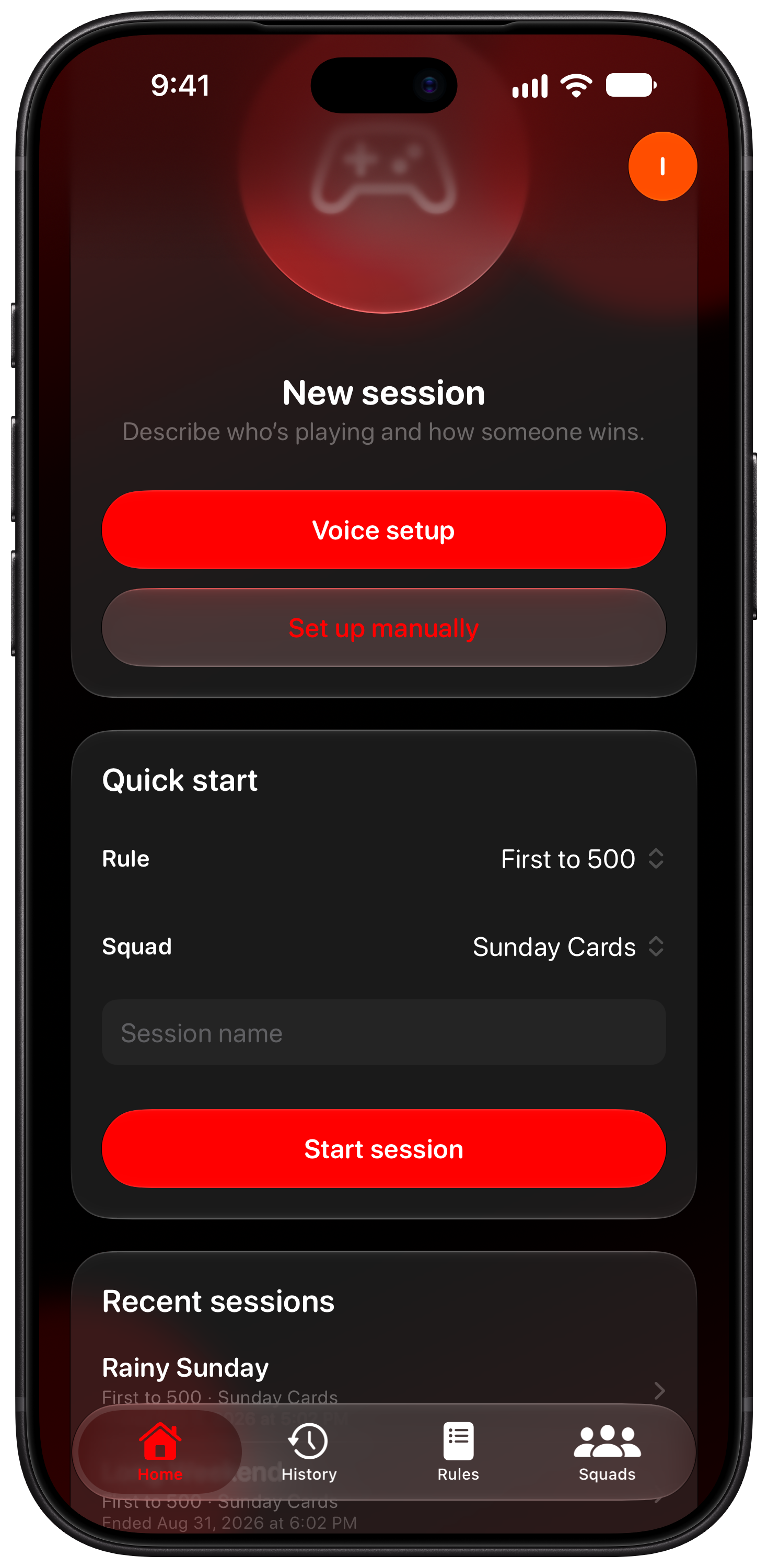 House Rules on iPhone 18 Pro Max showing Ready to Play in the Red tint, dark appearance.