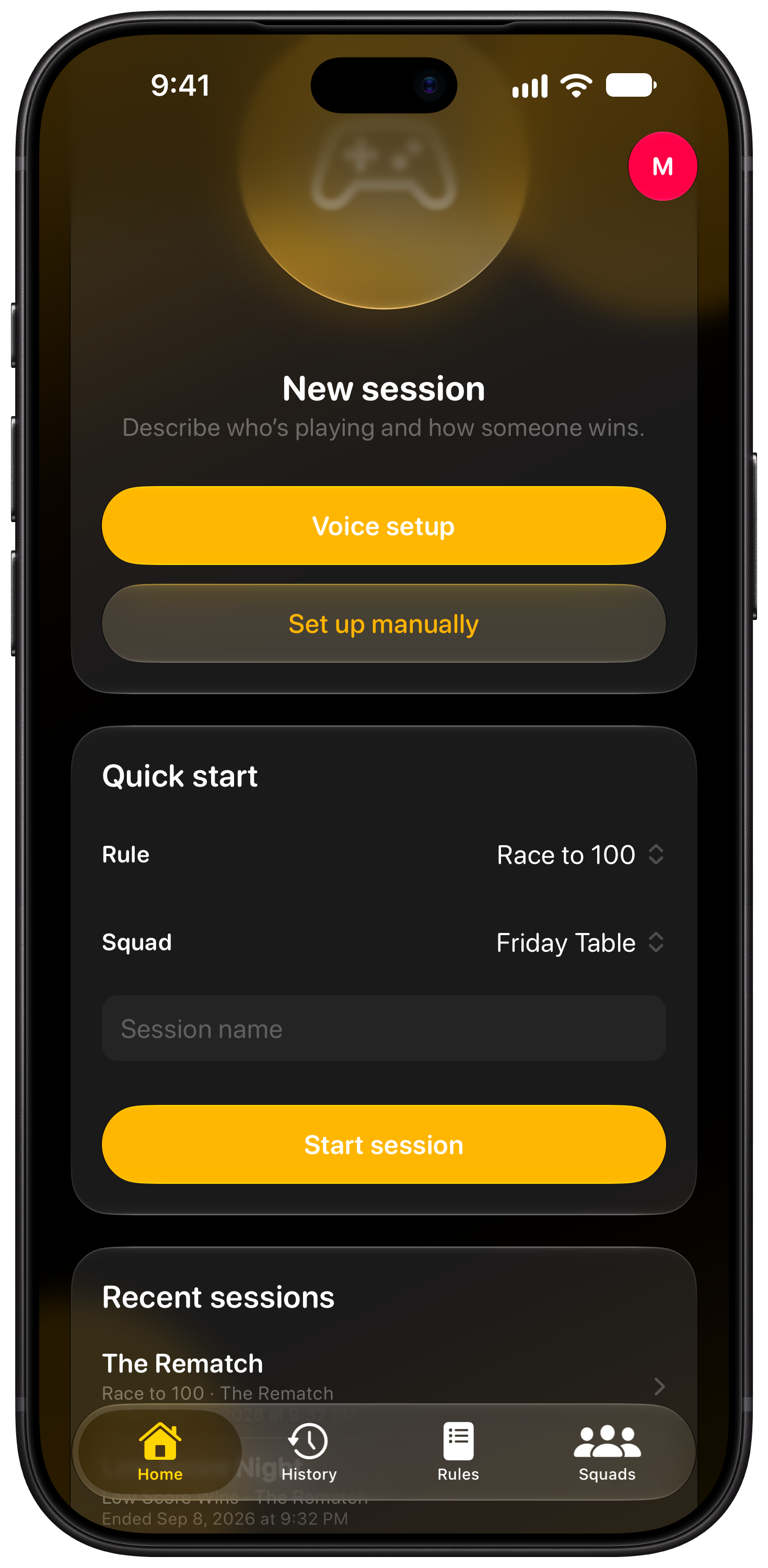 House Rules on iPhone 18 Pro Max showing Ready to Play in the Yellow tint, dark appearance.